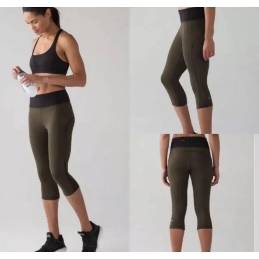 Lululemon Smooth Stride‎ Crop Size 10 Olive/Black
